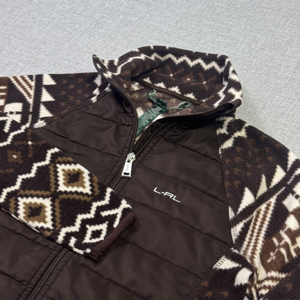 Lauren Ralph Lauren Aztec Fleece Jacket Womens PXS Brown Quilted Southwestern